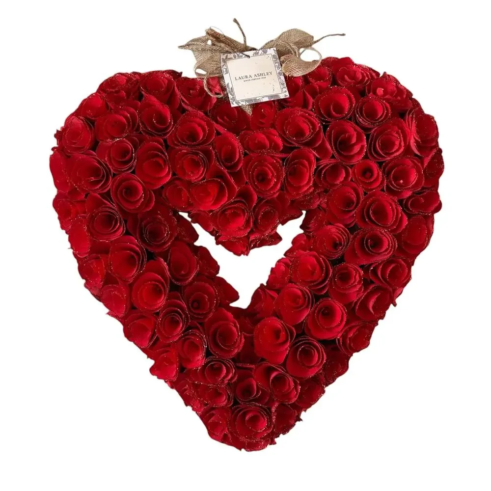 Laura Ashley Red Wood Curl Heart Wreath 20in Valentines Day Decor XO Love NEW
